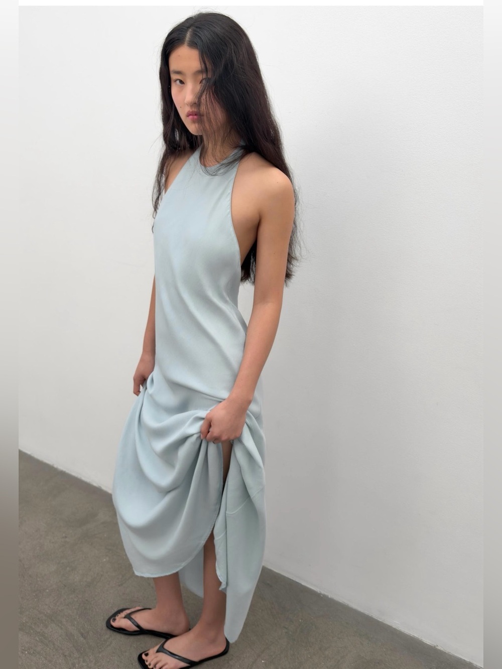 NWT Zara Light Blue Halter Open Back woman’s midi Dress Small